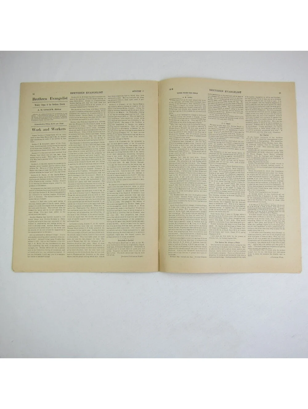Brethren Evangelist Christian Newspaper Ashland Ohio Antique August 27th 1902